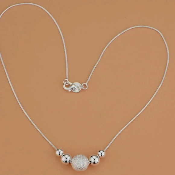 Sterling Silver Bead Snakechain Pendant Necklace - Picture 3 of 4